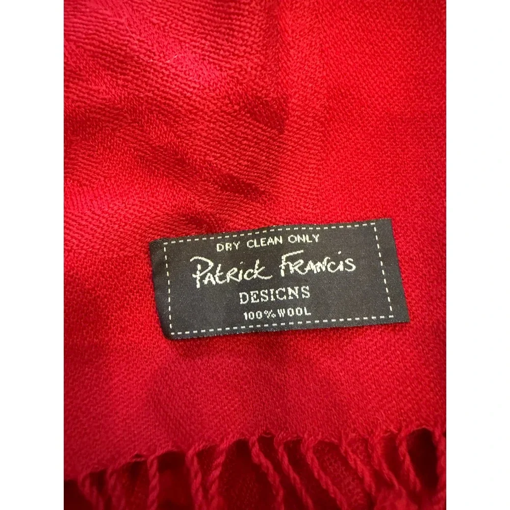 Patrick Francis Red 100% Wool Scarf Celtic Knot Jacquard Fringe Irish **read! - Picture 2 of 4